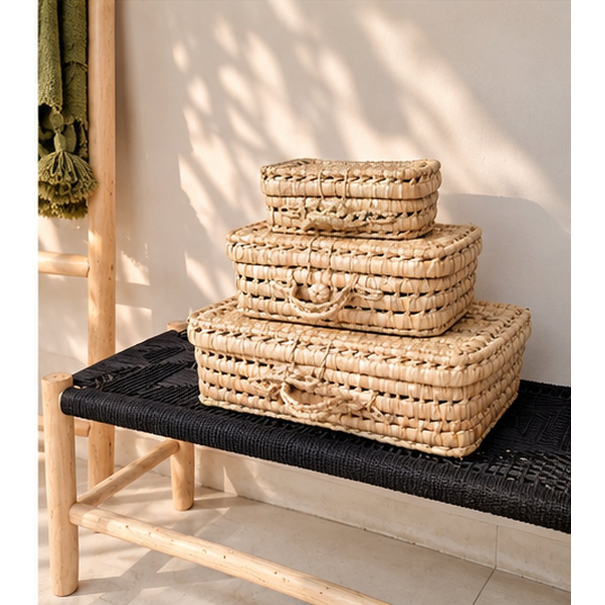 Handmade Wicker Suitcase, Palm Leaf Briefcase, Vintage Natural Fiber Basket for Children