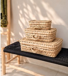 Handmade Wicker Suitcase, Palm Leaf Briefcase, Vintage Natural Fiber Basket for Children