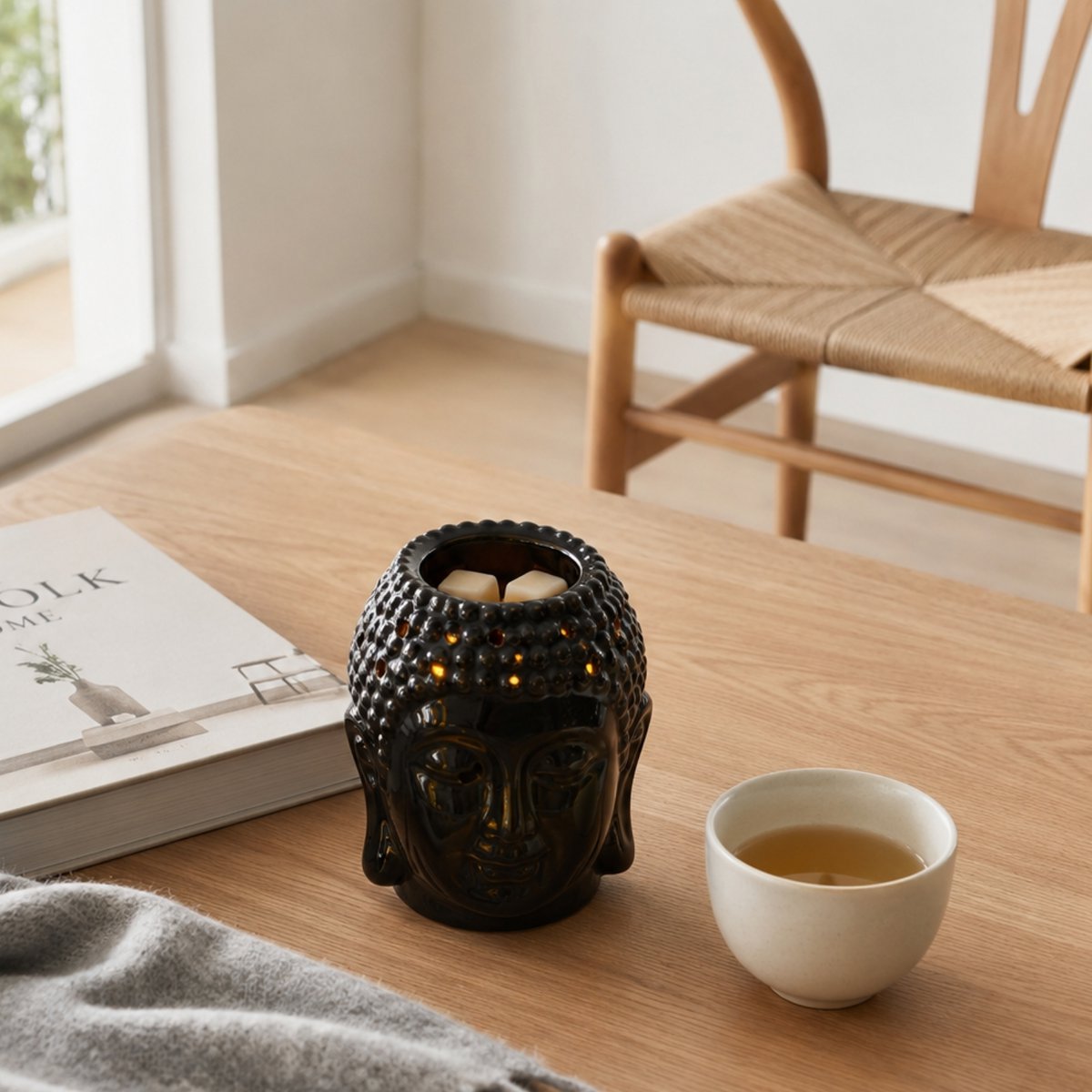 Zwarte Boeddha Dhyana keramische parfumbrander - geurende sfeer - Zen handwerkobject - eenvoudige aromatherapie - geurende fondantbrander - FengShui decoratie - Boeddha hoofd