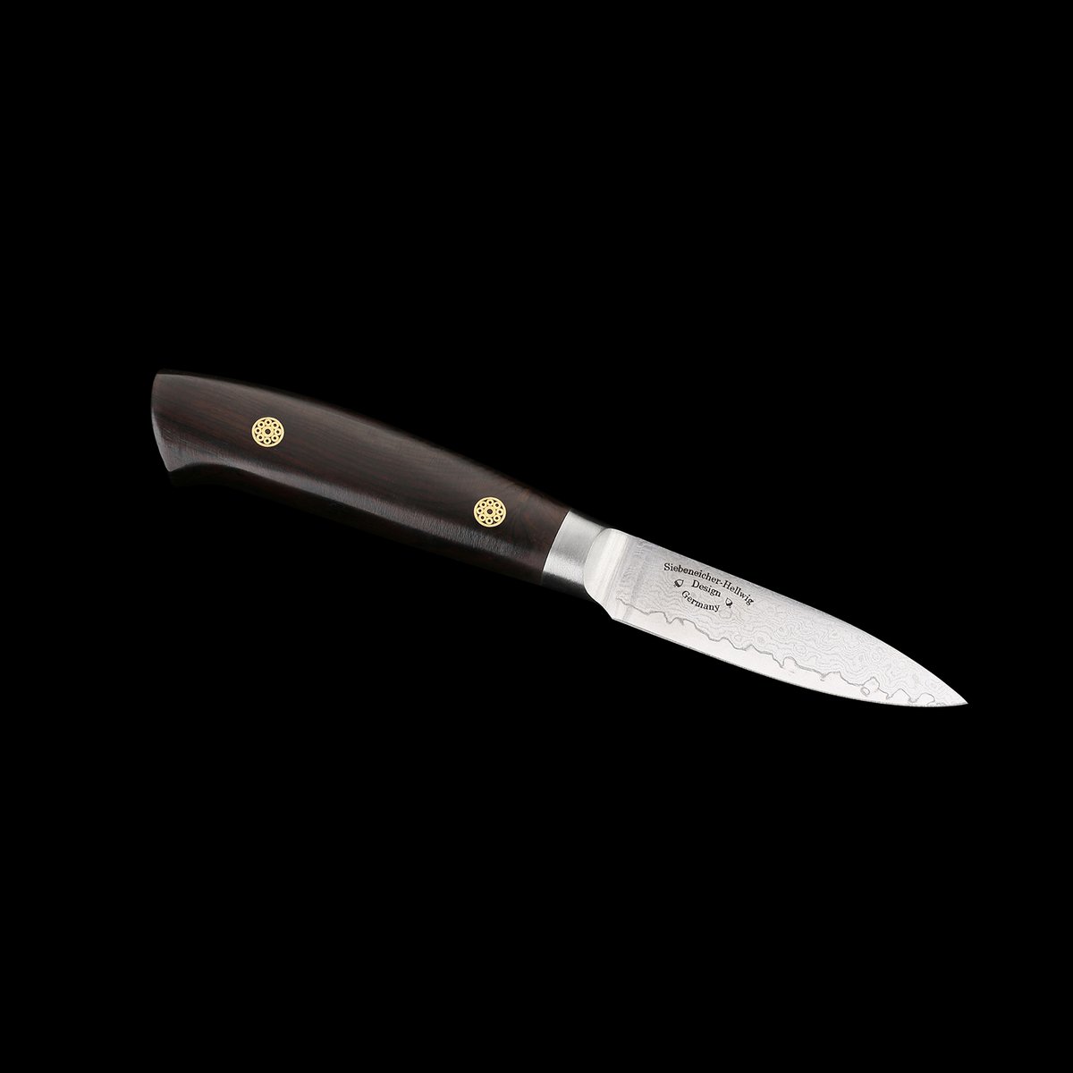 KATAHIRO KUBOTA zeis 3st. Koks-/Santoku-messenset gemaakt van damast en ebbenhouten handvat