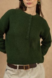 Pull col boutonné manches ballon en alpaga