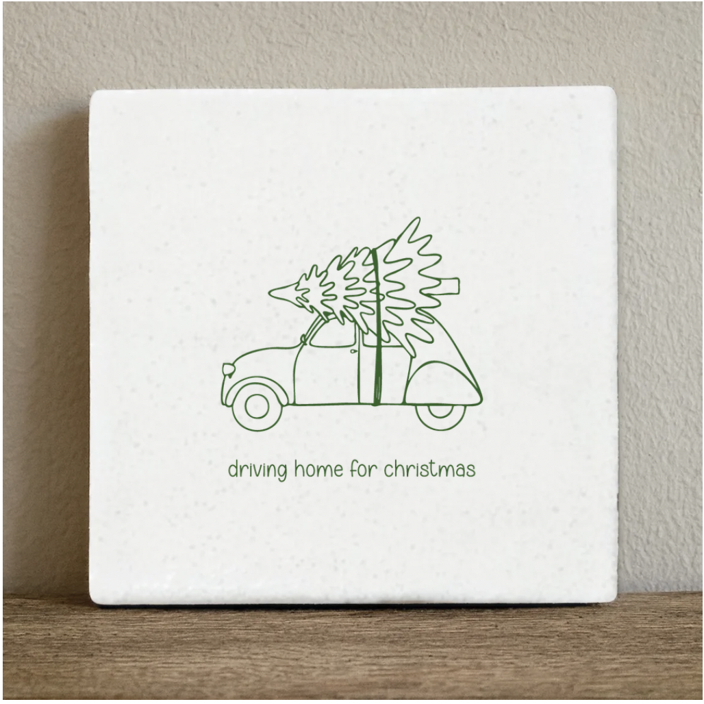 Tile driving home for christmas - 10x10 cm
