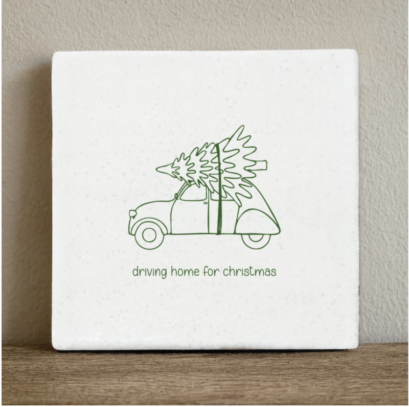 Tile driving home for christmas - 10x10 cm