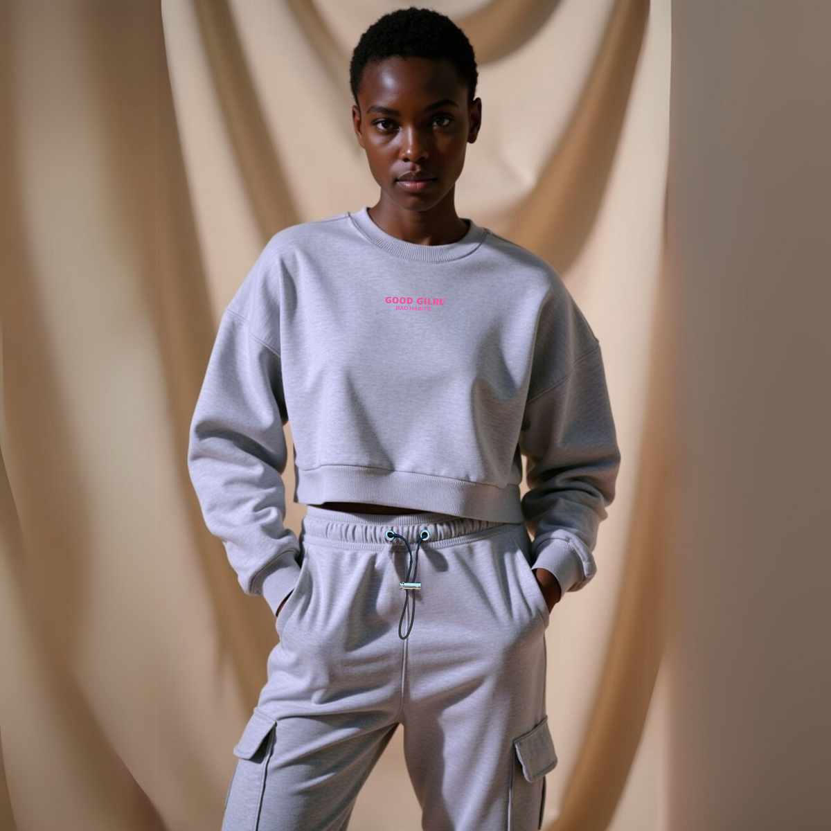Crew Neck Sweat "GOOD ENOUGH FOR" - Grau Melange