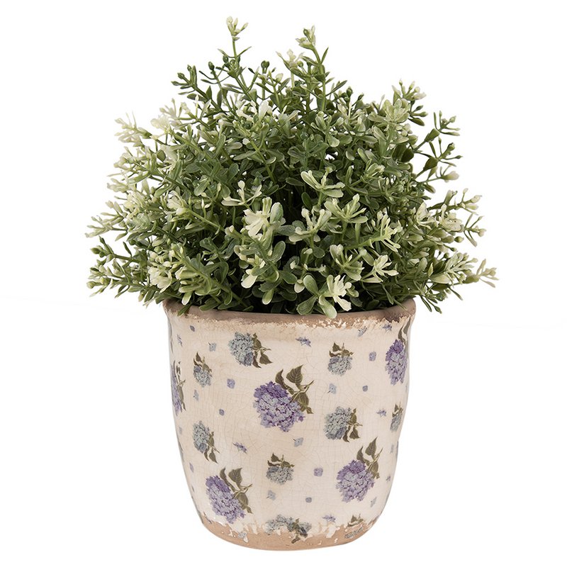 Bloempot Ø 13x12 cm Beige Blauw Keramiek Bloemen Bloempot Binnen