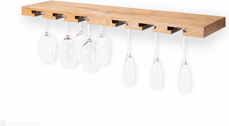 Tu Las™ Håndlavet trævægmonteret vinglasholder - 94 x 22 x 4 cm - Holdbart glasstativ - Eg