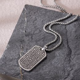 Textured silver Dog Tag Necklace
