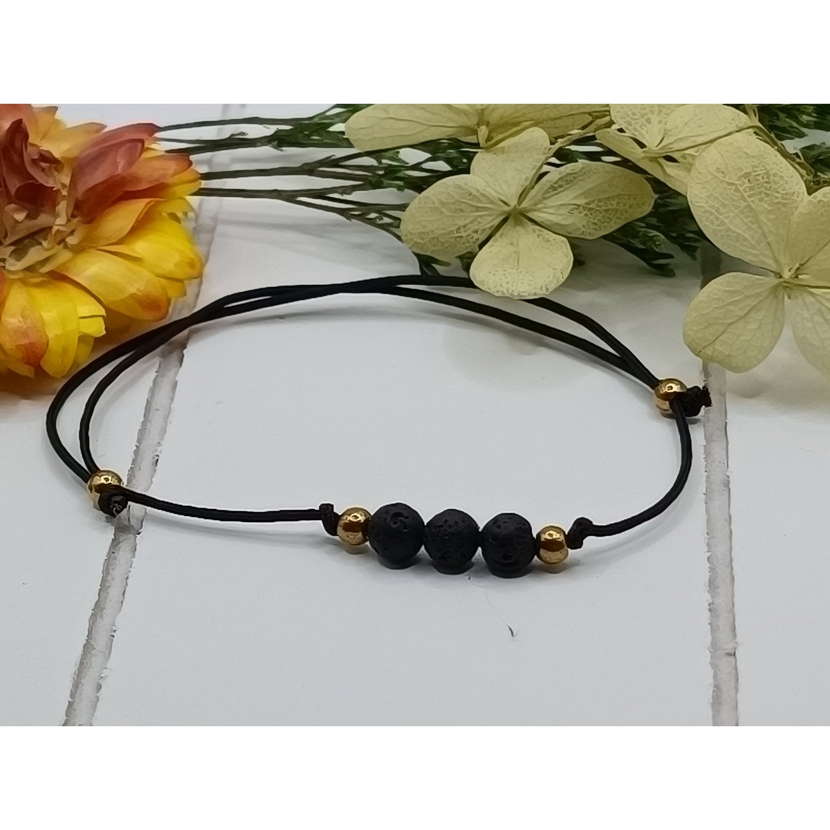 Pulsera de piedras preciosas de lava, Ø 4 mm