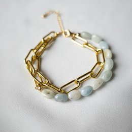 Pulsera Aqua de latón y oro de 18k con aguamarina