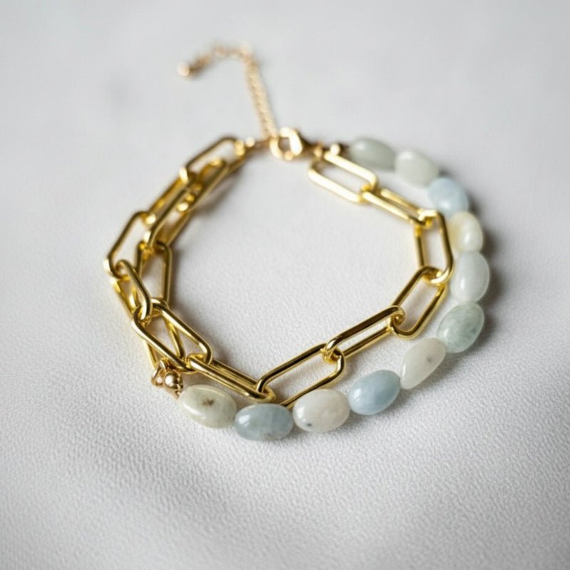 Pulsera Aqua de latón y oro de 18k con aguamarina