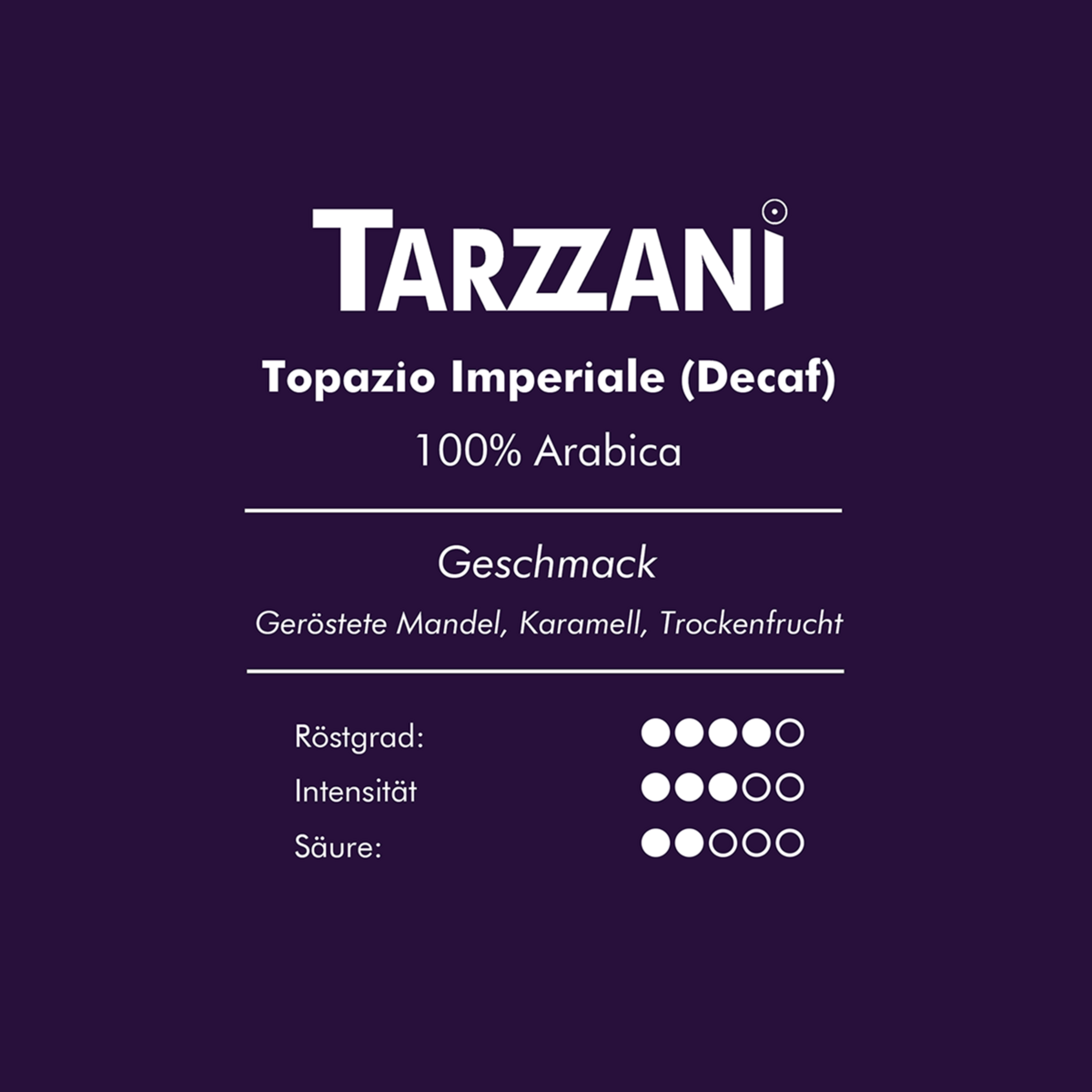 Koffeinfri kaffebønner Topazio Imperiale, 100% Arabica
