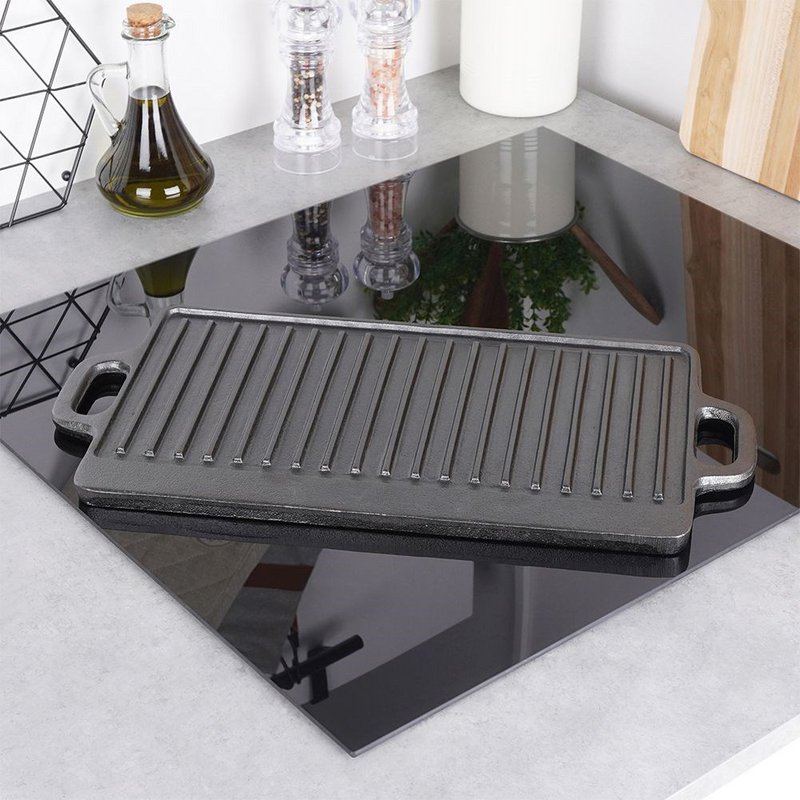 Placa de parrilla Litina de hierro fundido de doble cara 45.4x23 cm