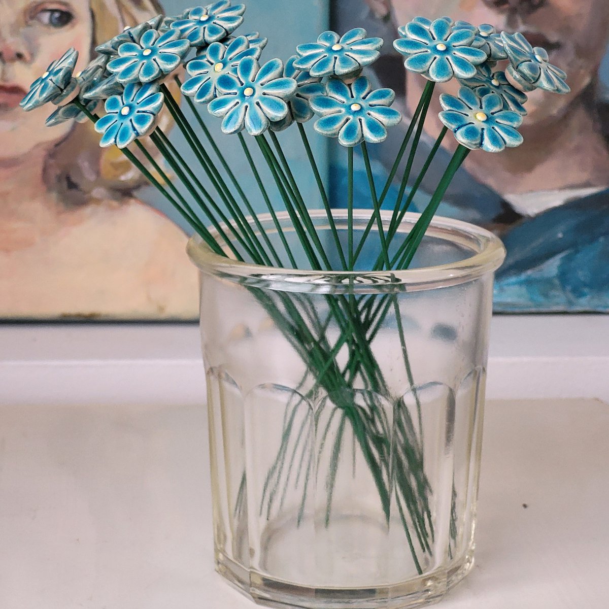 Daisy flower ceramic mini Turquoise 2.5 cm