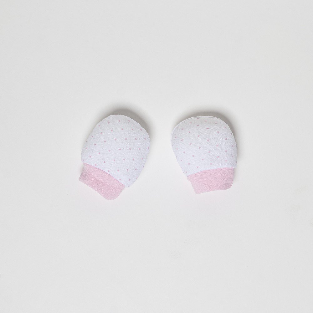 SET 4 STUKS (MUTS+HANDSCHOENEN+SLABBER+SOKKEN) VOOR NIEUWBORGEN (0-6 MAANDEN) - 100% KATOEN - MOD. ROZE