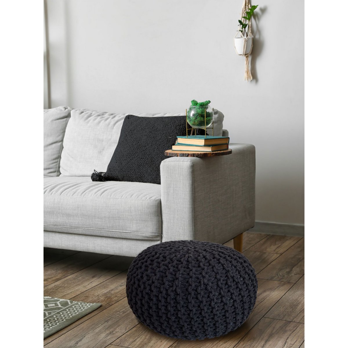 Pouf Ø 55 h 37 h 37 tabouret de tricot siège de planche de sol de pouf durable