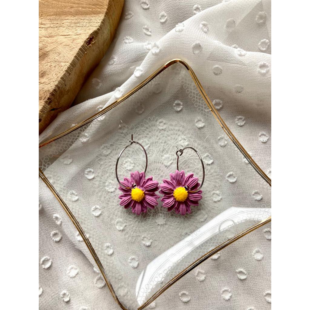 Clay Earrings Stainless Steel gold/silver 'Pink Flowers'