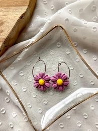 Clay Earrings Stainless Steel gold/silver 'Pink Flowers'