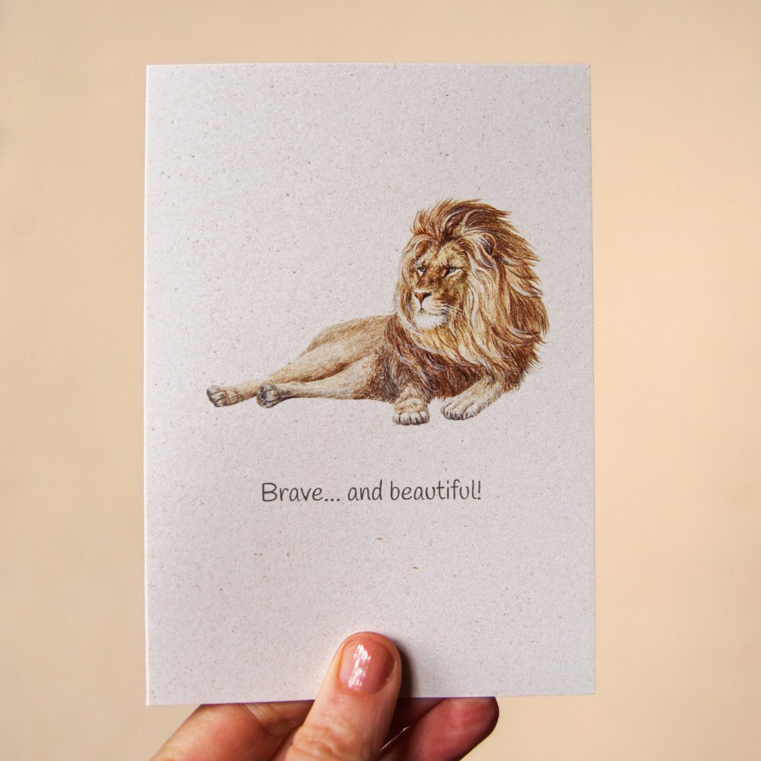 'Brave and beautiful!' Lion Greeting Card