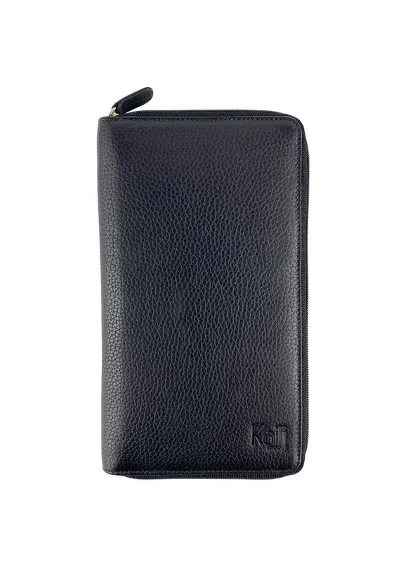 K0005AB | Travel document holder in genuine full-grain leather, grained dollar - Black color - Dimensions: 12.5 x 22 x 2 cm - Packaging: Tnt bag