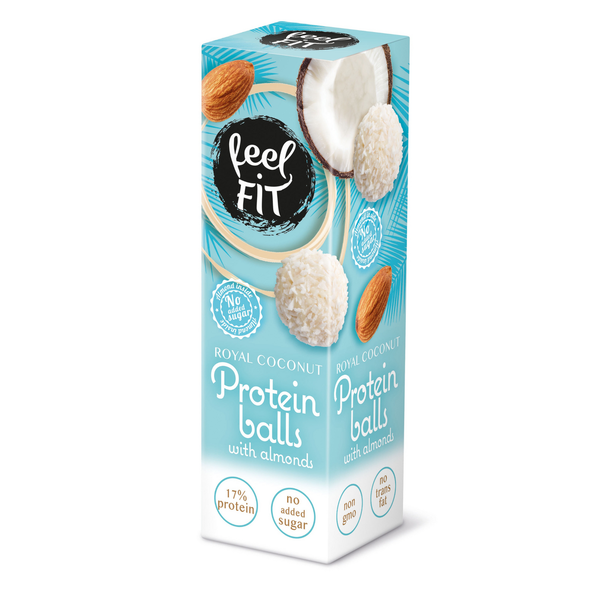 Feel FIT Royal Coconut Protein Balls mit ganzen Mandeln, 17 % Protein, ohne Zuckerzusatz, ohne Palmöl, 27 g