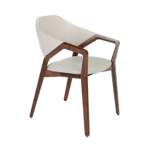 Stoel bekleed met kunstleer met walnootkleurige houten structuur