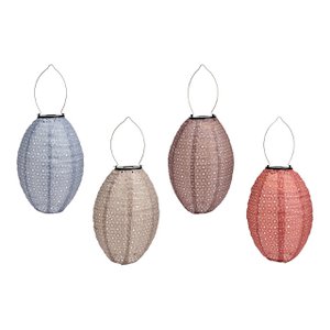 LED Solar Lampion aus Papier/Pappe, 4-fach, Orange/Beige/Blau/Braun (B/H/T) 20x29x20cm