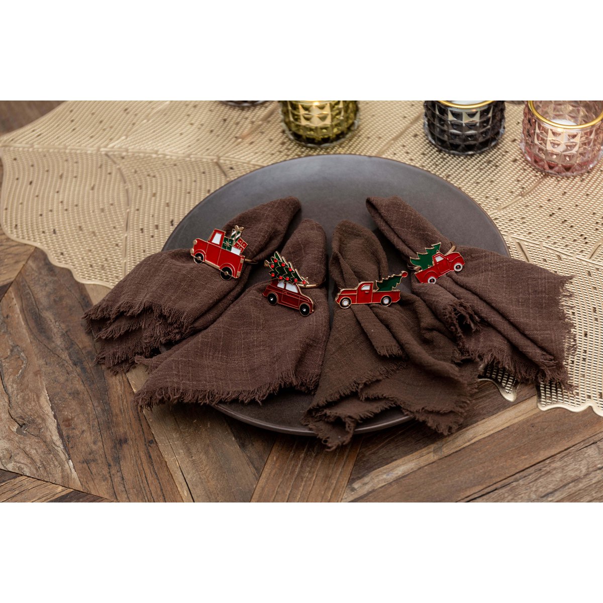 Set von 4 Runden Weihnachtshandtücher