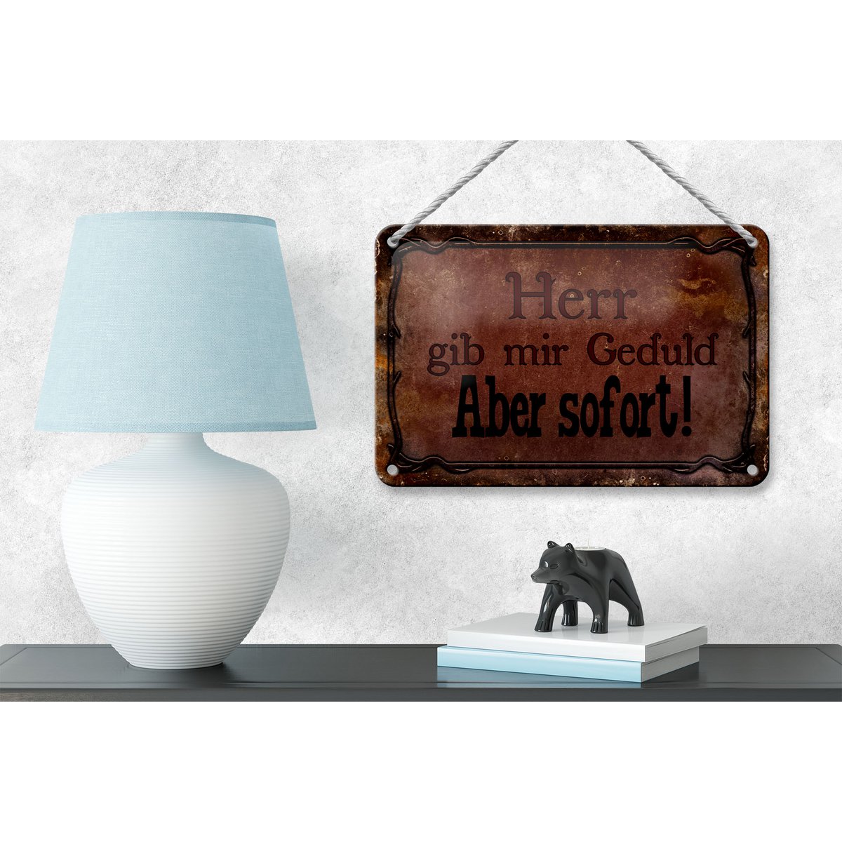 Tin sign saying 18x12cm Lord give me patience but immediately decoration