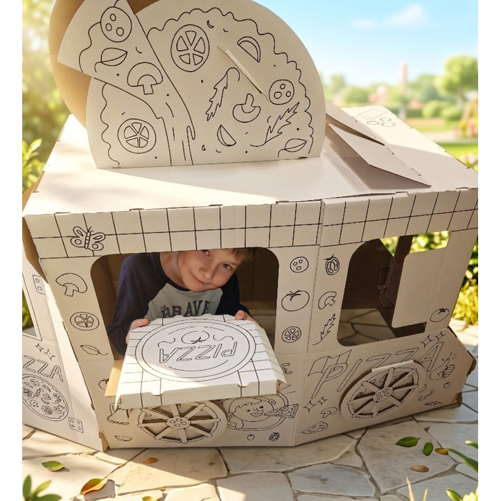 Speelhuis Food Truck Kartonnen speelhuis voor kinderen – DIY Bouwen & Kleuren 3+