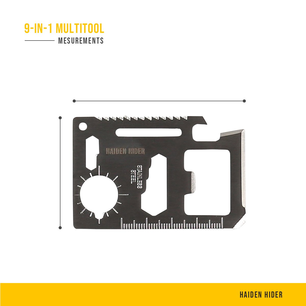 Survival Tool mit 11 Funktionen – Edelstahl – Werkzeugkarte mit Etui – Outdoor & Camping Tool – Tool Kit – 8x5,5 cm – Multitool