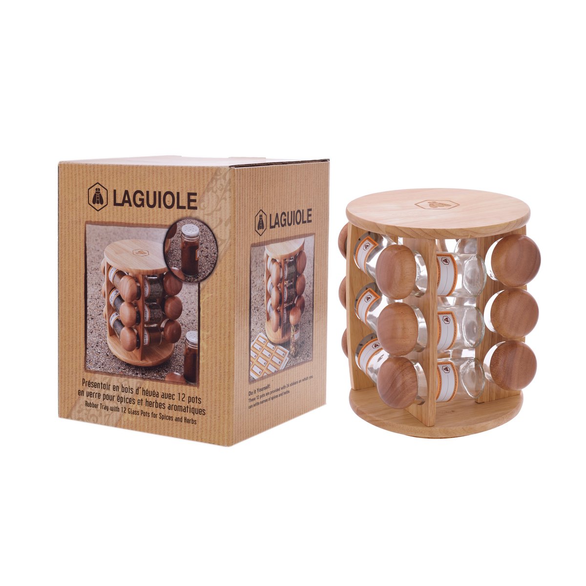 LAGUIOLE PRESENTOIR TACA EPICE Z 12 SZKLANYMI POJEMNIKAMI NA PRZYPRAWY