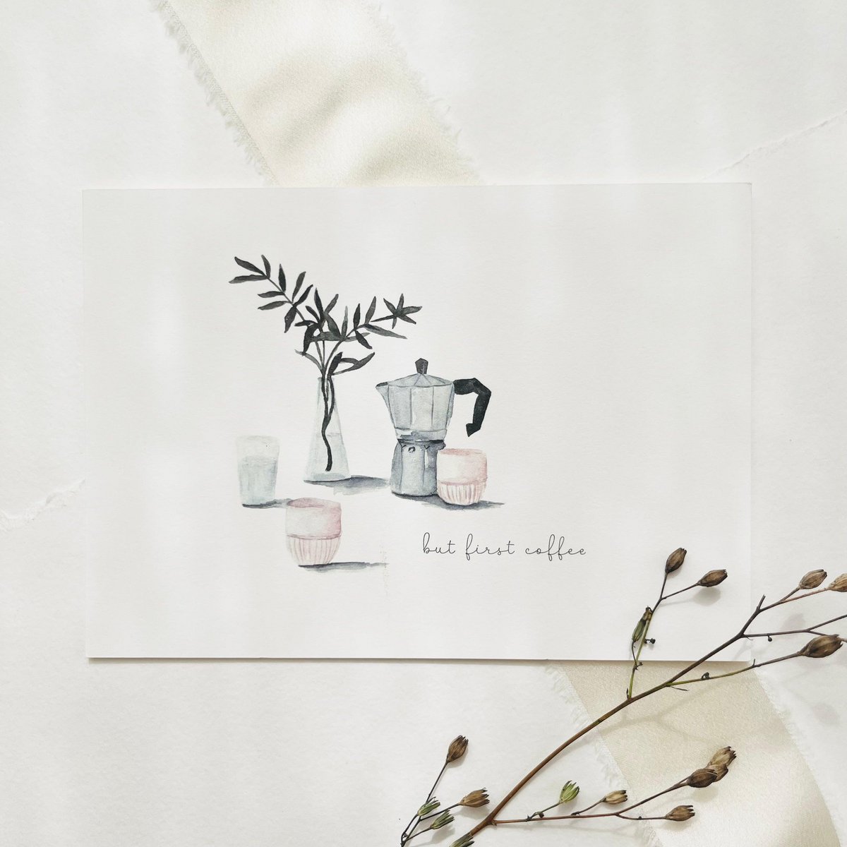 Ansichtkaart - Maar eerst koffie