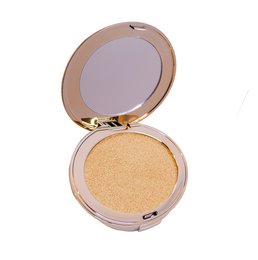 Shimmering highlighter compact in gold and champagne tones, perfect for illuminating the complexion.