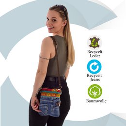 Sunsa small women's sustainable shoulder bag. Shoulder bag made from recycled jeans & canvas (canvas). Handbag vintage retro style. Crossbody bag for women.