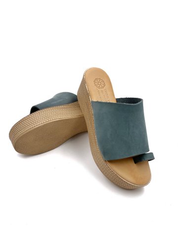 Petrol lederen platform hakken voor dames, Griekse handgemaakte platform sandalen, dames hakken platform sandalen ronde neus, Sandalmania platforms