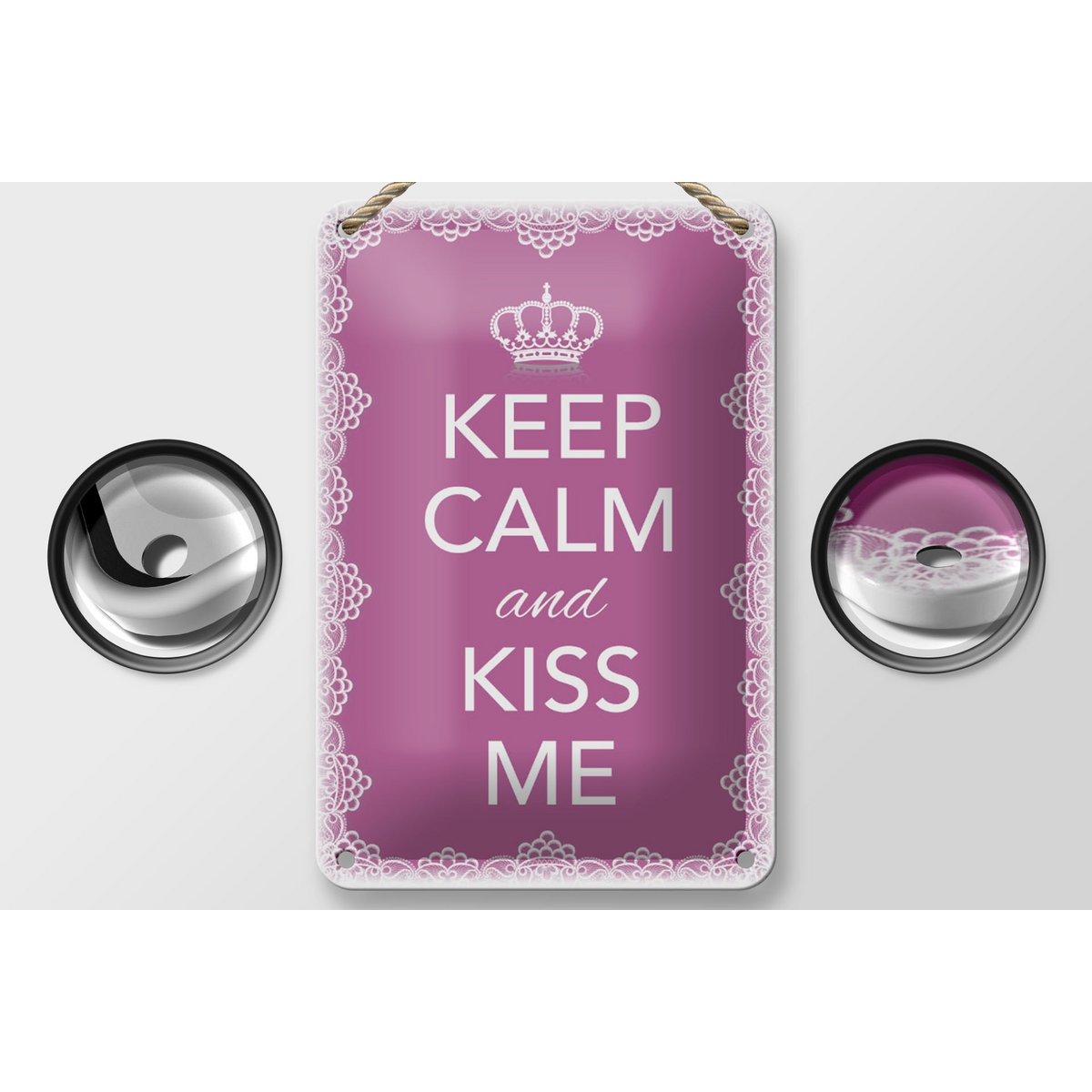 Tin sign saying 12x18cm Keep Calm and kiss me crown decoration