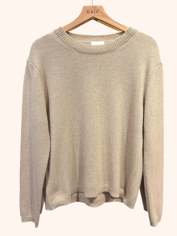Pull col rond manches longues en 50% cachemire et laine