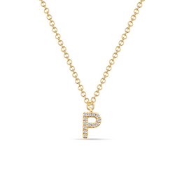 Collar Letra "P", Oro Amarillo 14K con Diamantes
