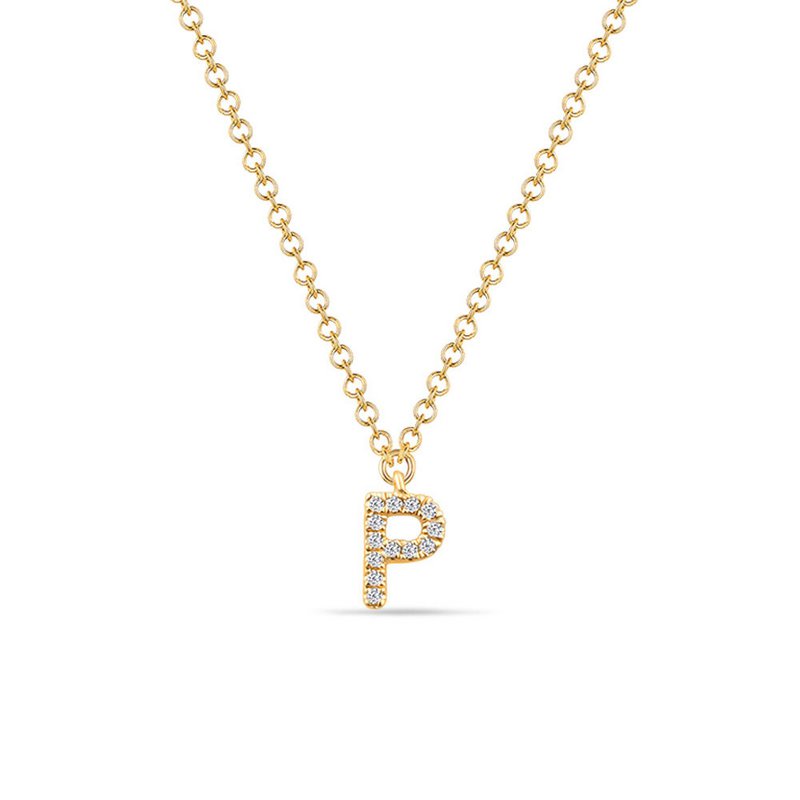 Collar Letra "P", Oro Amarillo 14K con Diamantes