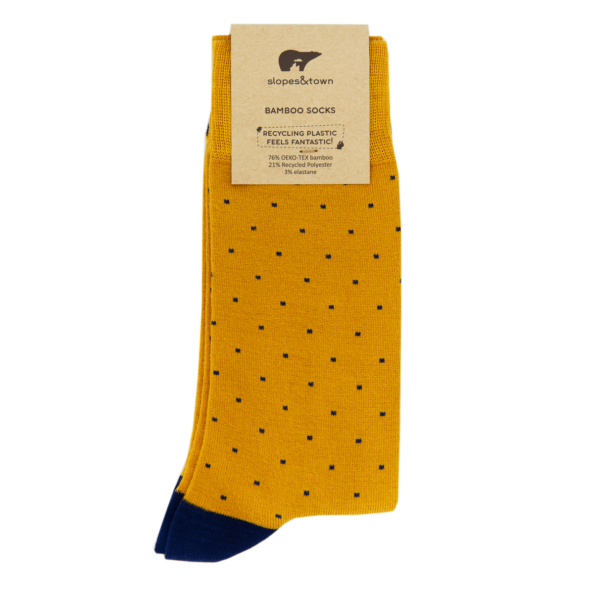 Mustard with Blue Dots Bamboo Socks