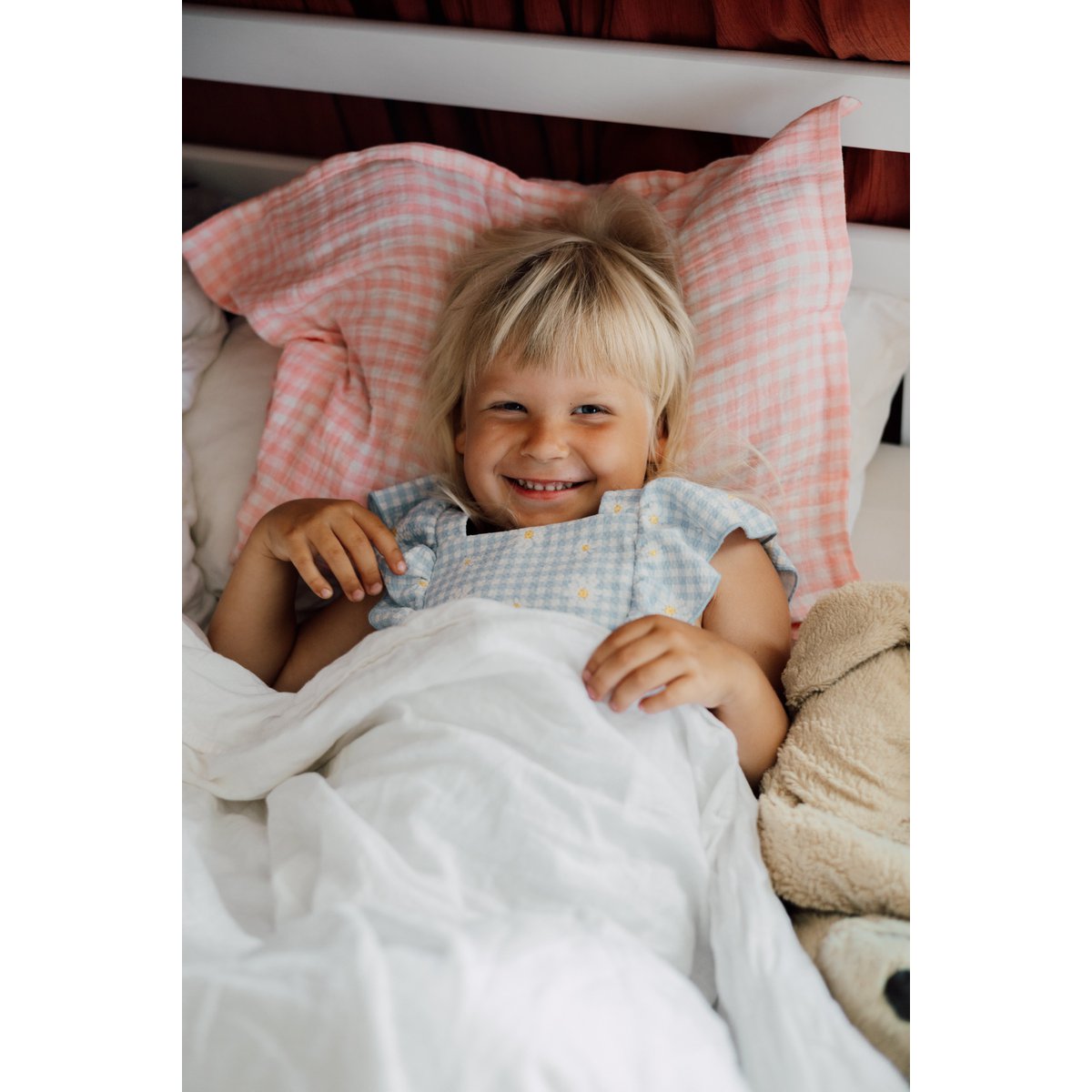 Housse de couette et taie d'oreiller enfant TISU, Vichy rose