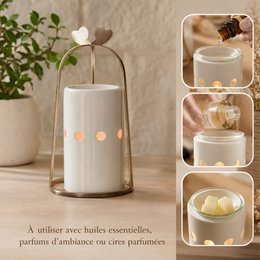 Brûle Parfum Série Inspiration – Cinco – Bougeoir, Fondant Cires Parfumées – en Céramique et Métal – Diffusion Douce – Idée Déco
