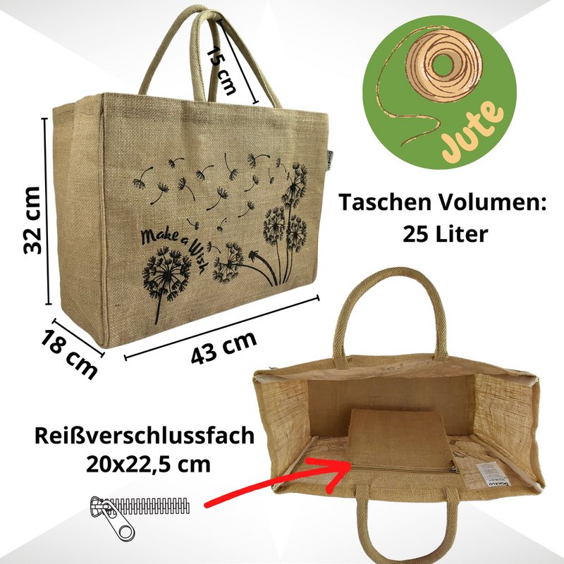Domelo jute bag shopping bag. Jute shopper bag. Large water-repellent shopping basket/beach bag. Bathing bag XXL/shopping bag gifts for women.