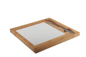Bamboo cheese board and porcelain with stainless steel knife