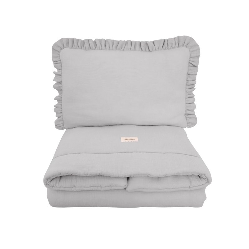 Muslin bedding set with filling ruffles Grey 