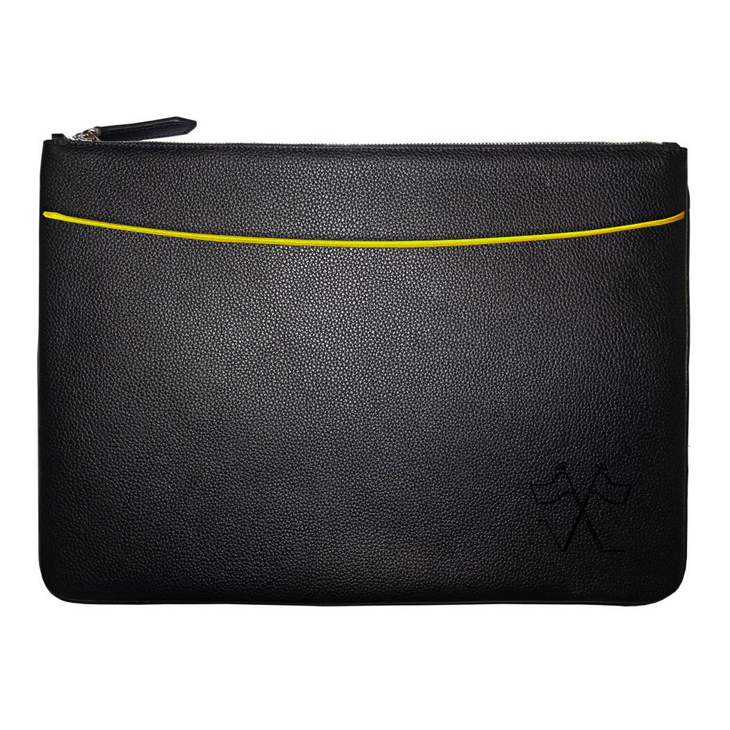 VUE LAC Laptoptasche mit brauner Fronttasche, 38 cm gelber Rand