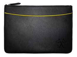 Caja de ordenador VUE LAC con bolsillo frontal Marrón, borde amarillo 38cm
