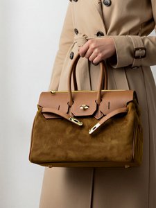 Suede and Genuine Leather Handbag, Big size, Made in Italy, art. 112755