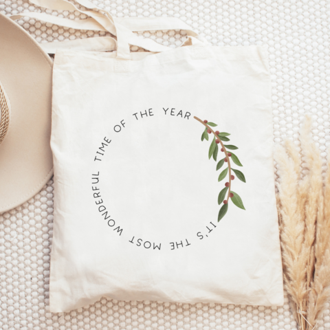 Stoffen tas kerstkrans "meest prachtige tijd" - jute tassen wintertijd tas