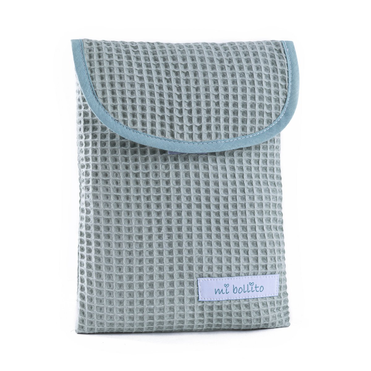 Bolsa organizadora de pañales y toallitas de bebé, tejido gofrado 100% algodón, cierre rápido tipo velcro, práctica y elegante.